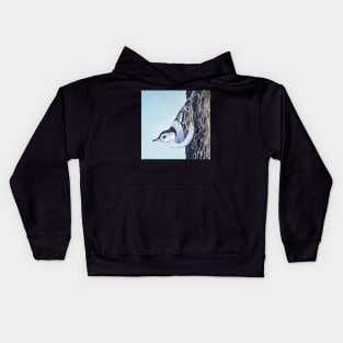 White Breasted Nuthatch - wild bird painting Kids Hoodie